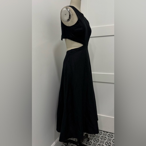 Banana Republic Black Linen Cutout Aline Midi Sun Dress Size 2 Boho Coastal - Picture 3 of 9